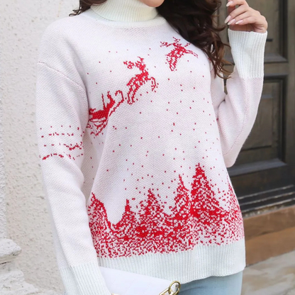 Velina Moda | Christmas Sweater Women Knit Reindeer Print Sweater