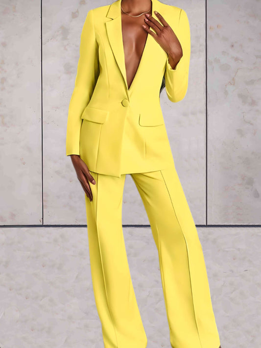 Velina Moda | Women's Suit 2-piece - Elegant Blazer and Wide Pants Set