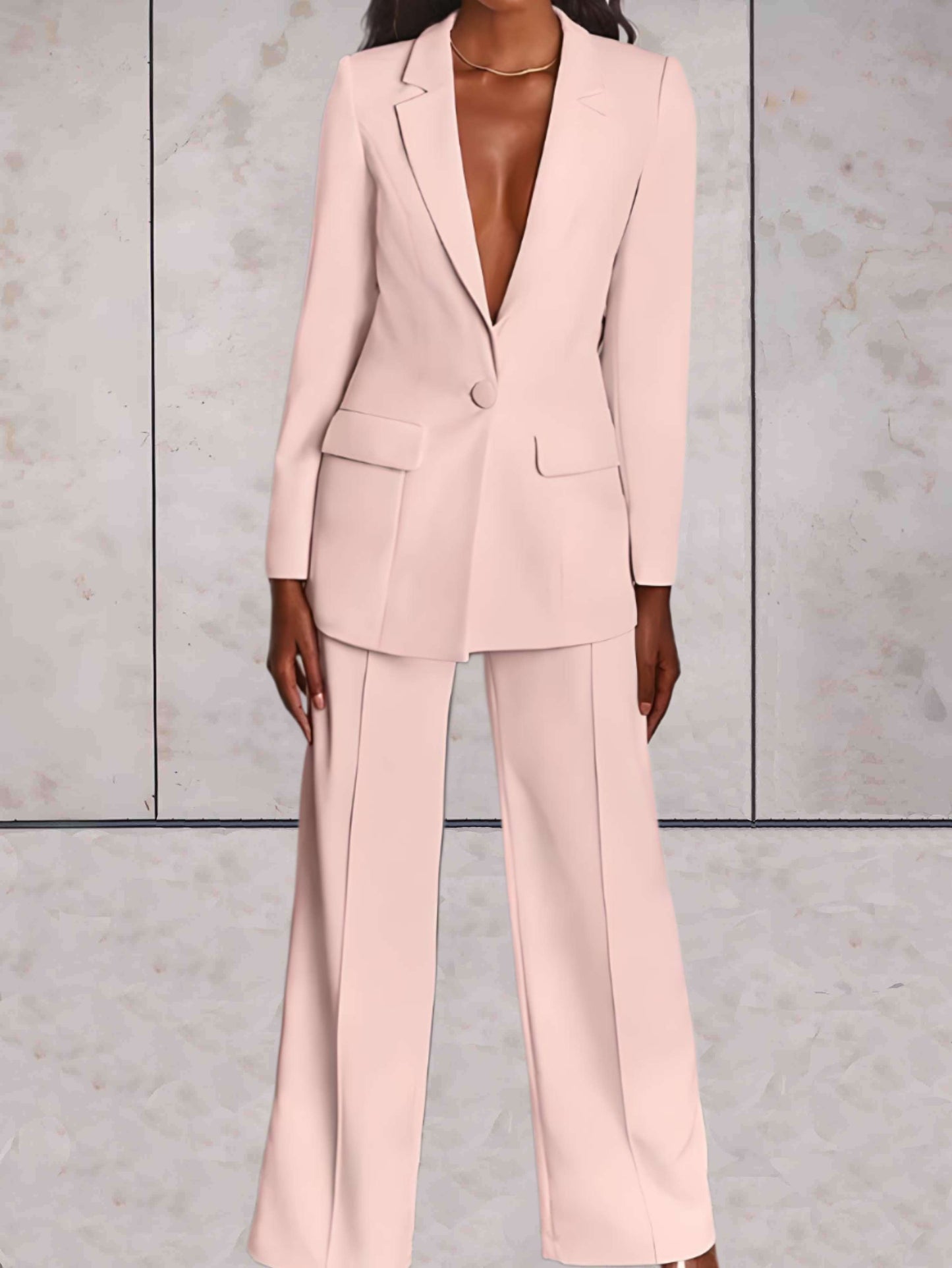 Velina Moda | Women's Suit 2-piece - Elegant Blazer and Wide Pants Set