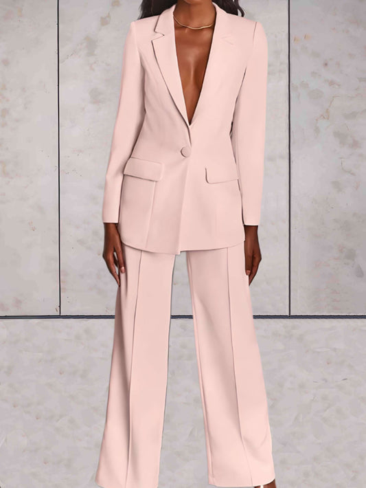 Velina Moda | Women's Suit 2-piece - Elegant Blazer and Wide Pants Set