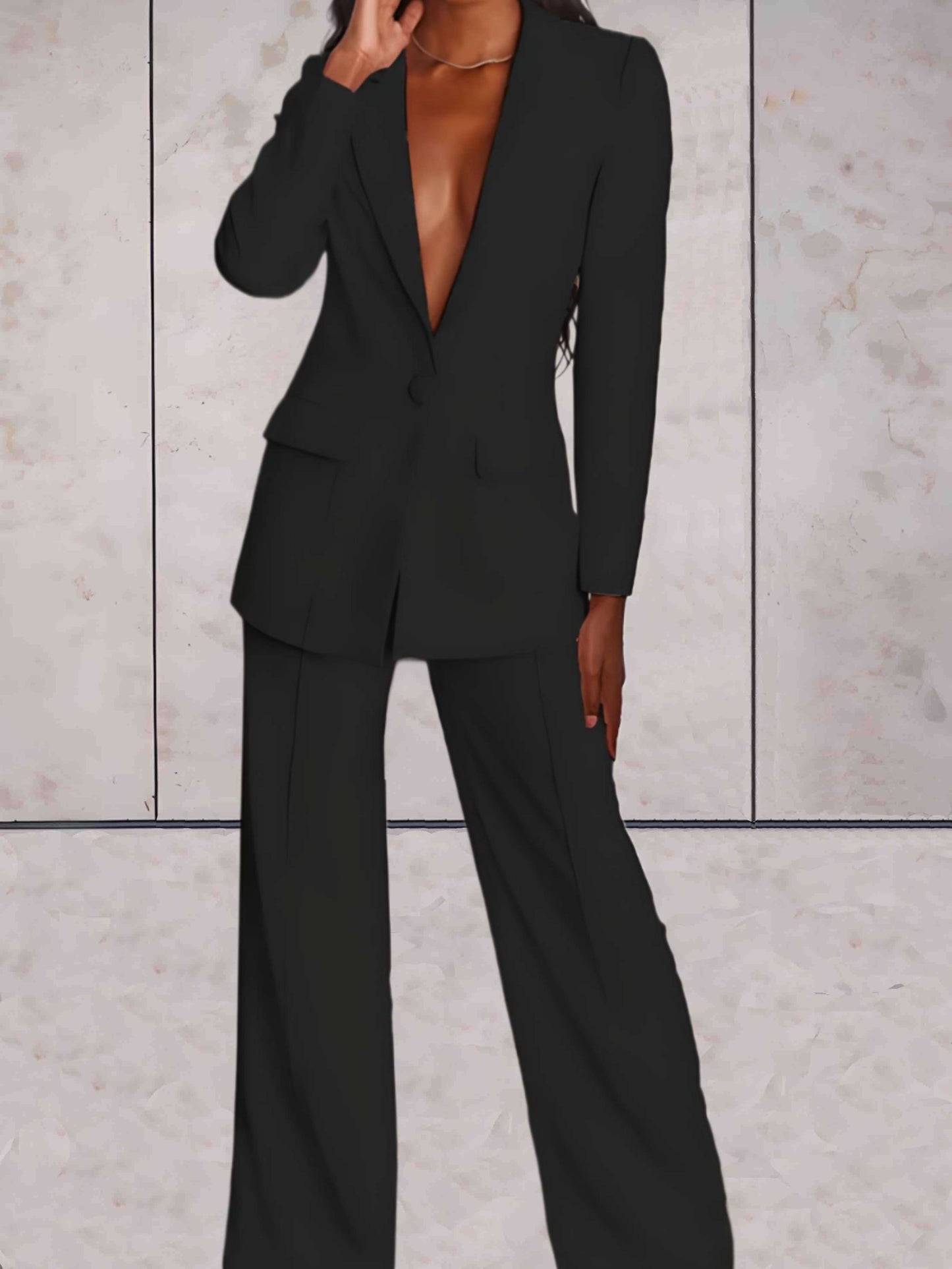 Velina Moda | Women's Suit 2-piece - Elegant Blazer and Wide Pants Set