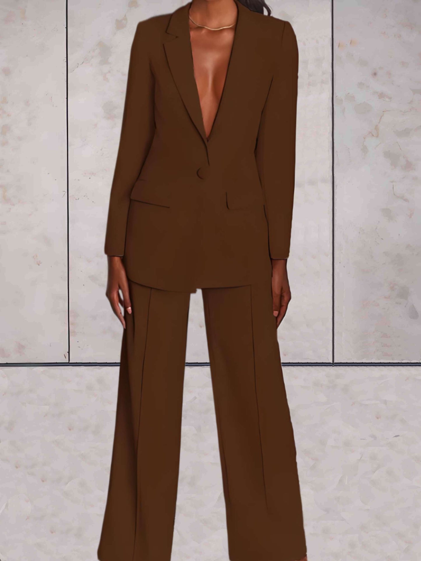 Velina Moda | Women's Suit 2-piece - Elegant Blazer and Wide Pants Set