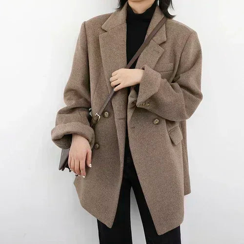 Velina Moda | Women's Blazer - Wool Mid-Length Jacket