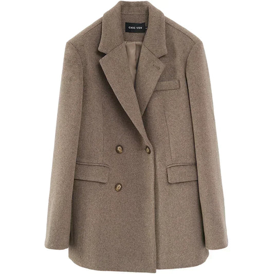Velina Moda | Women's Blazer - Wool Mid-Length Jacket