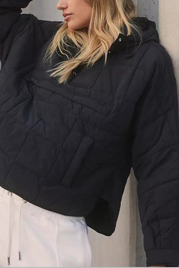 Velina Moda | Color Hoodie Padded Folding Padded Pullover Pocket Long Sleeve Jacket