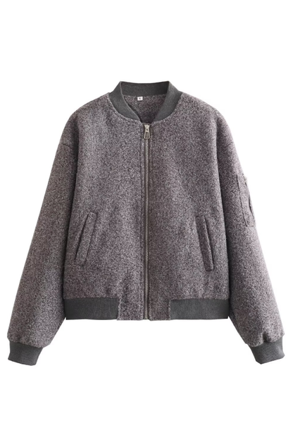 Velina Moda | Collarless Long Sleeve Ribbed Flight Jacket