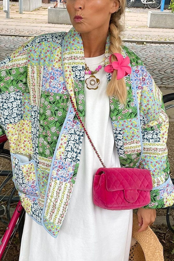 Velina Moda | Multiple Patchwork Print with Pockets Relaxed Cotton Jacket