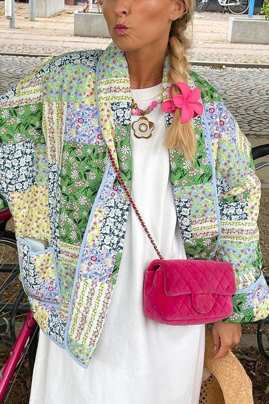 Velina Moda | Multiple Patchwork Print with Pockets Relaxed Cotton Jacket
