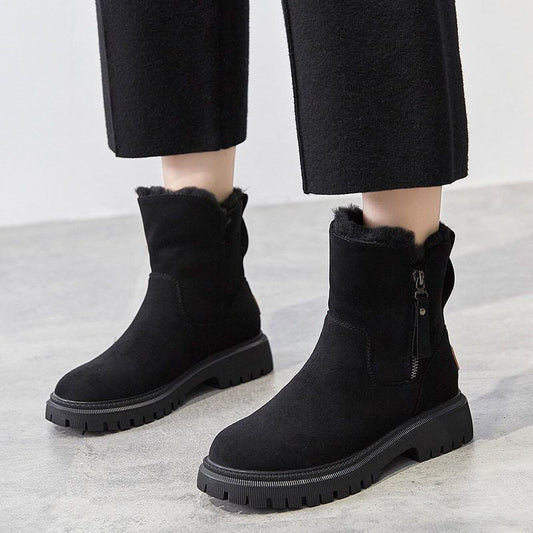 Winter Ankle Boots with Side Zipper and Faux Fur Lining