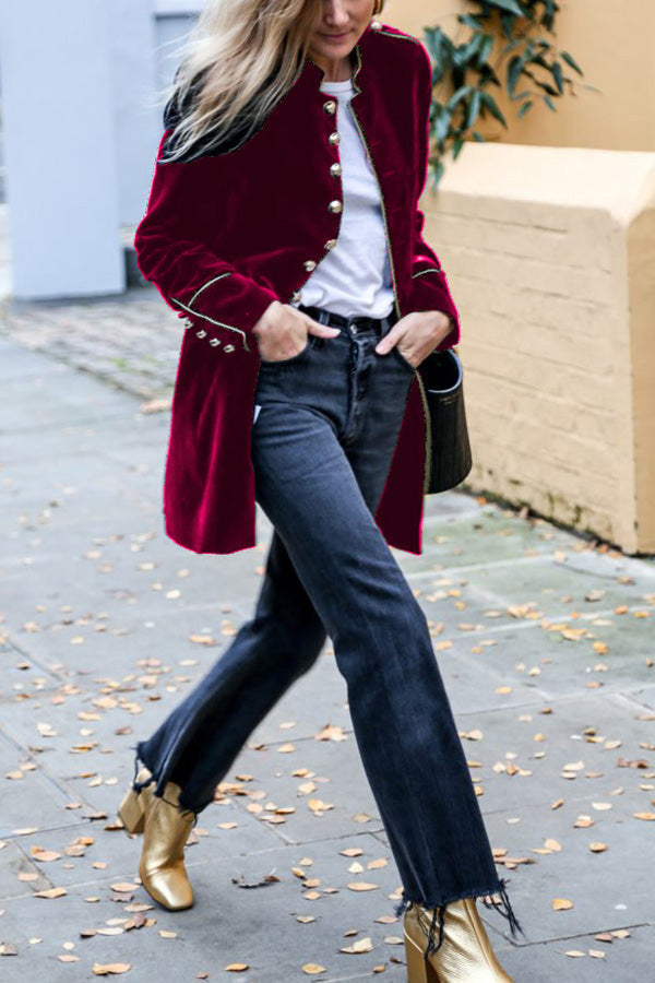 Velina Moda | Velvet Patchwork Multi-Button Women'S Jacket