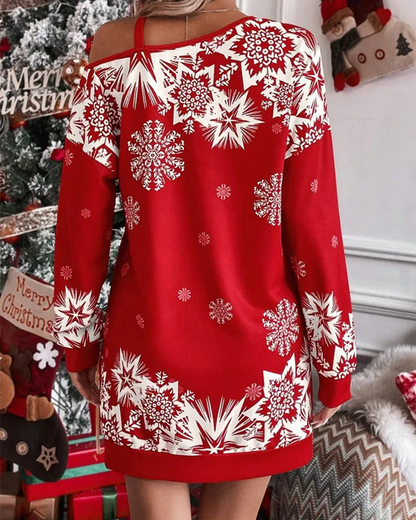 Velina Moda | Asymmetrical Shoulder Christmas Dress