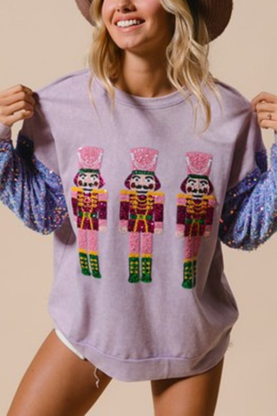 Velina Moda | Christmas Casual Loose Round Neck Sequin Sleeve Sweatshirt
