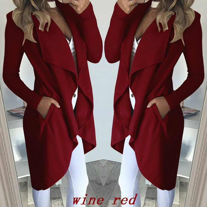 Velina Moda | Solid Color Revers Slim Long Windbreaker Jacket