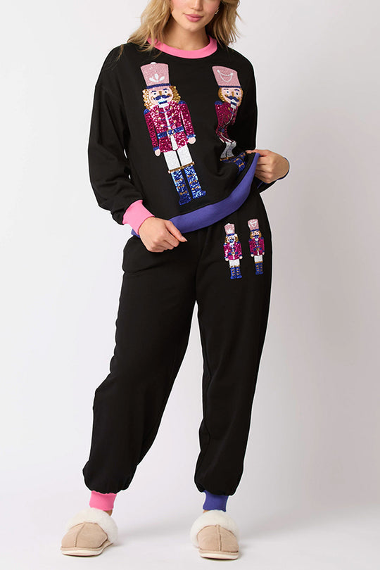 Velina Moda | Santa Sequins Leisure Sweatshirt and Elastic Waist Loose Pocket Pants Set