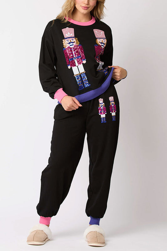 Velina Moda | Santa Sequins Leisure Sweatshirt and Elastic Waist Loose Pocket Pants Set