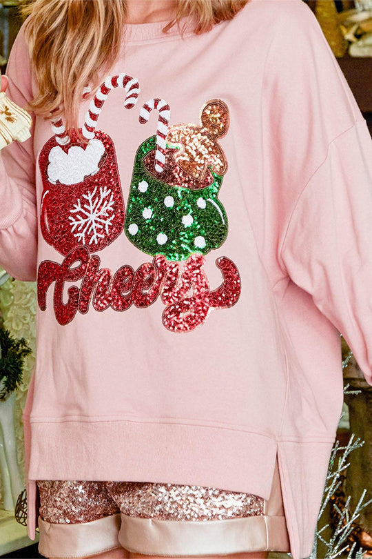 Velina Moda | Christmas Candy Cup Sequins Casual Loose Sweatshirt