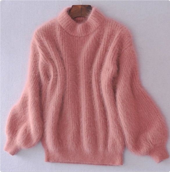 Winter Sweater with Fleece Knit and Balloon Sleeves