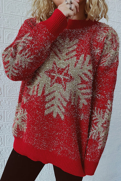 Velina Moda | Christmas Pattern Knitted Round Neck Long Sleeve Sweater