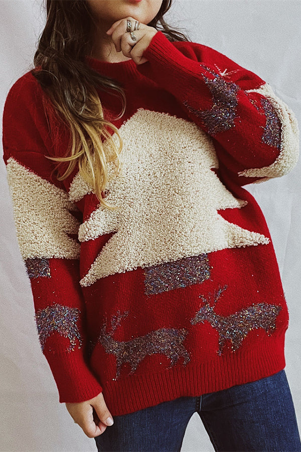 Velina Moda | Christmas Pattern Knitted Round Neck Long Sleeve Sweater