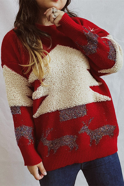 Velina Moda | Christmas Pattern Knitted Round Neck Long Sleeve Sweater