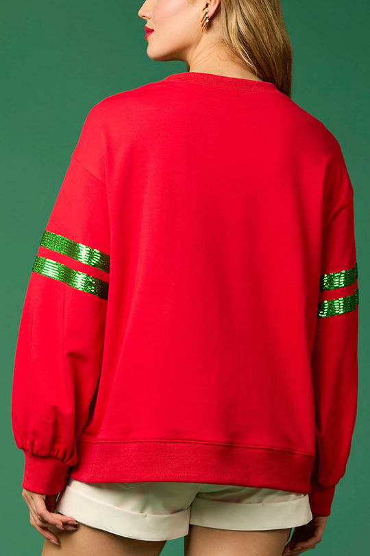 Velina Moda | Christmas Sequin Crew Neck Casual Sweatshirt