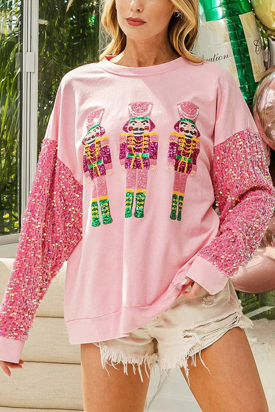 Velina Moda | Christmas Casual Loose Round Neck Sequin Sleeve Sweatshirt