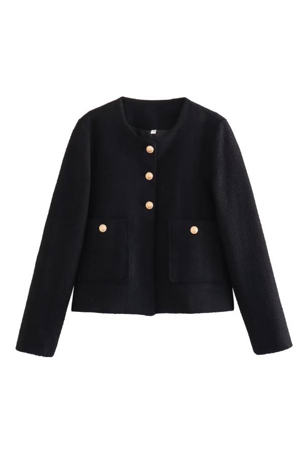 Velina Moda | Neck Slim Fit Colorblock Women'S Button Jacket