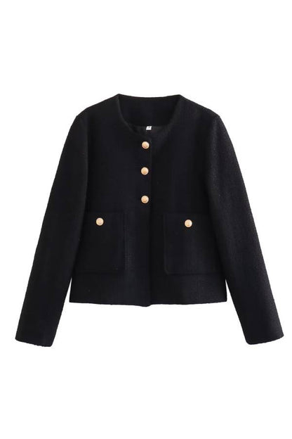 Velina Moda | Neck Slim Fit Colorblock Women'S Button Jacket