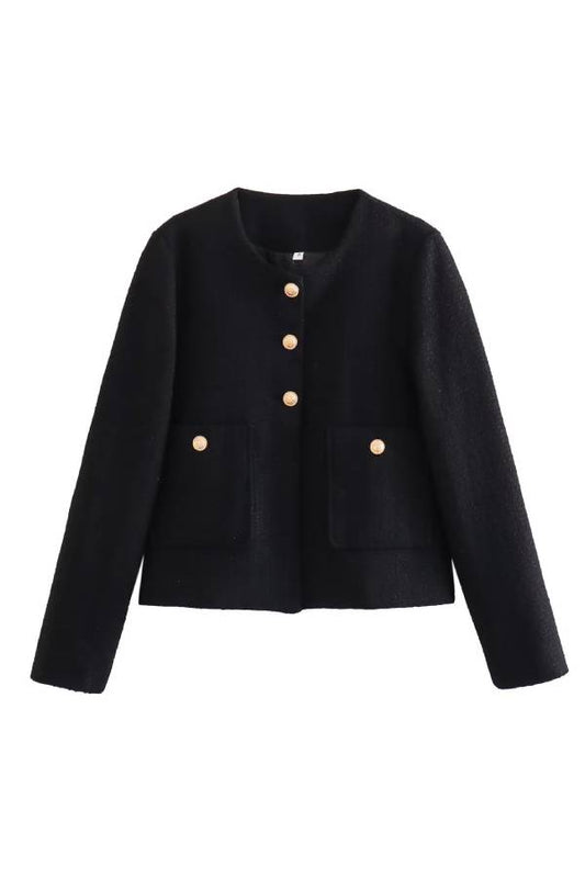 Velina Moda | Neck Slim Fit Colorblock Women'S Button Jacket