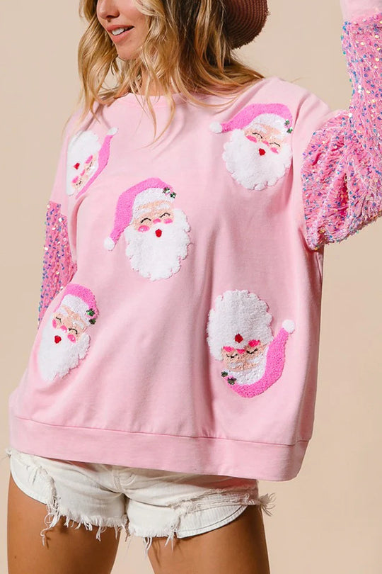 Velina Moda | Christmas Casual Loose Round Neck Sequin Sleeve Sweatshirt