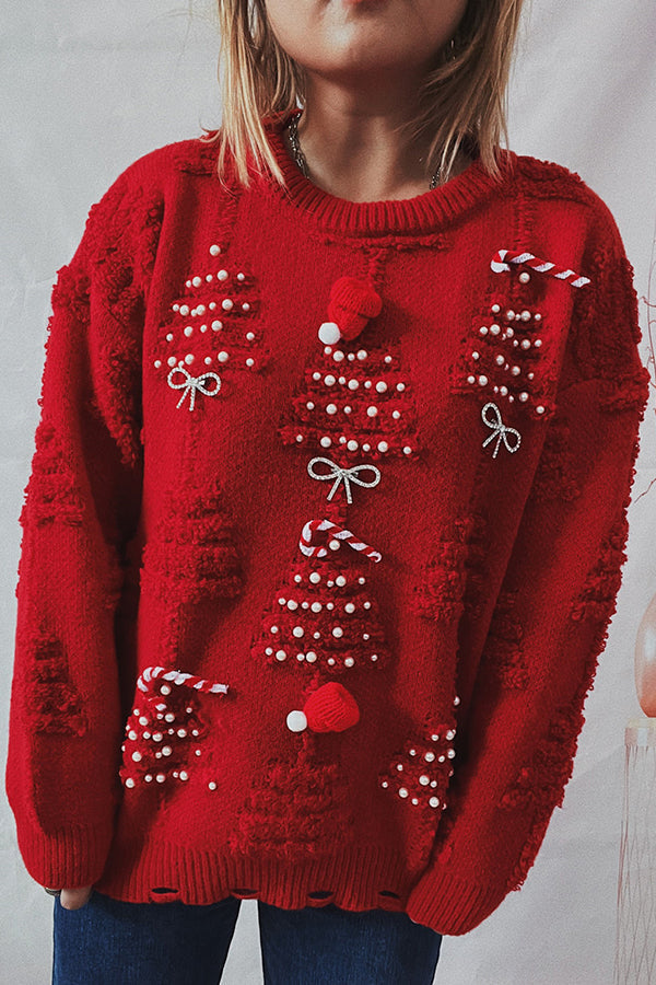 Velina Moda | Christmas Pattern Knitted Round Neck Long Sleeve Sweater
