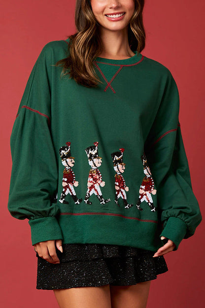 Velina Moda | Christmas Soldier Sequins Long Sleeve Casual Sweatshirt