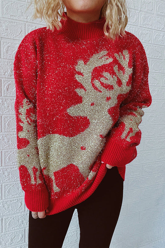 Velina Moda | Christmas Pattern Knitted Round Neck Long Sleeve Sweater