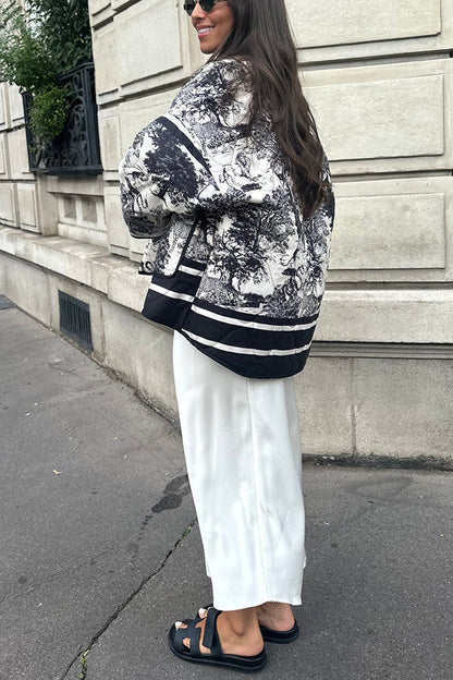 Velina Moda | Songs Porcelain Ink Printed Bag Quilted Cotton Kimono Jacket