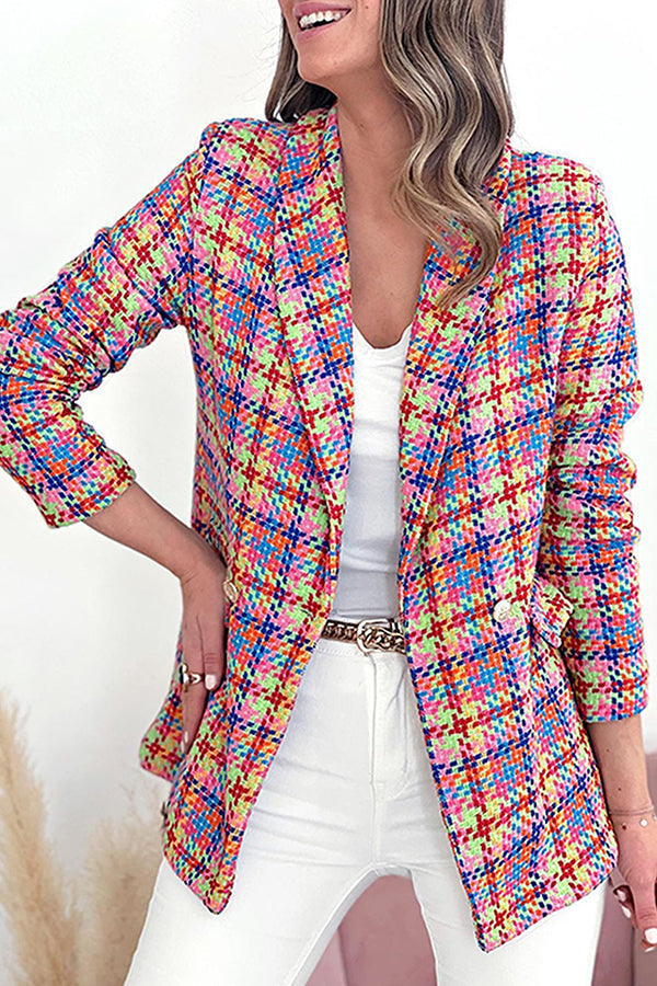 Velina Moda | Arm Pockets Printed Double Button Casual Jacket