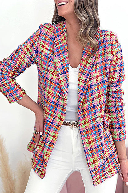 Velina Moda | Arm Pockets Printed Double Button Casual Jacket