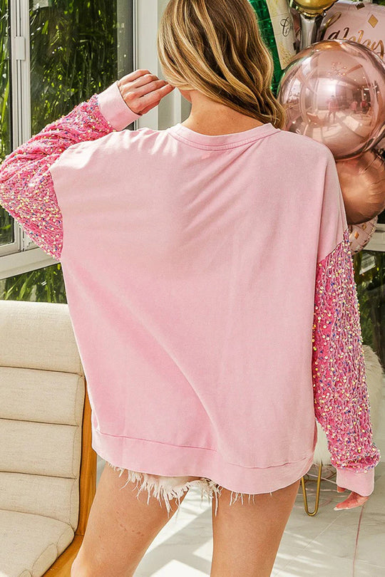 Velina Moda | Christmas Casual Loose Round Neck Sequin Sleeve Sweatshirt