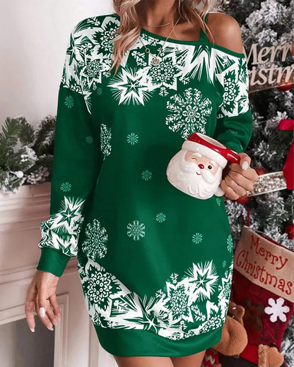 Velina Moda | Asymmetrical Shoulder Christmas Dress