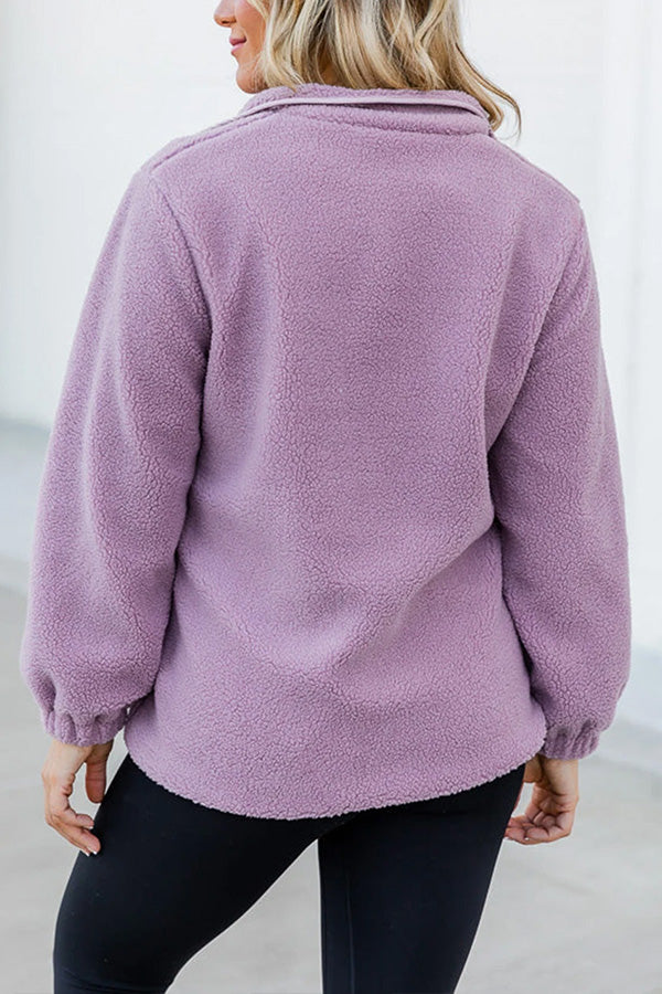 Velina Moda | Sherpa Contrast Trim Zipper Pocket Jacket