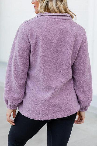 Velina Moda | Sherpa Contrast Trim Zipper Pocket Jacket