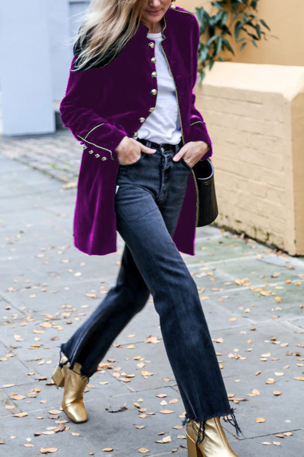 Velina Moda | Velvet Patchwork Multi-Button Women'S Jacket