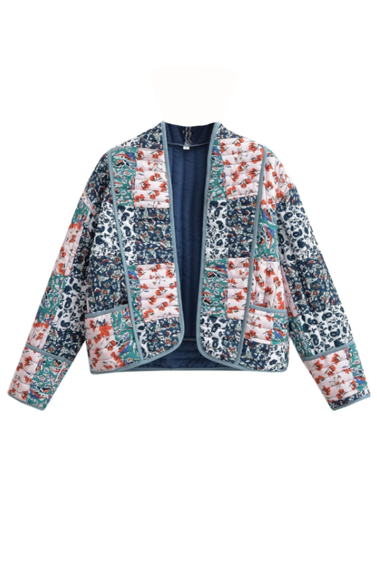 Velina Moda | Printed Loose Casual Cardigan Short Quilted Cotton Jacket