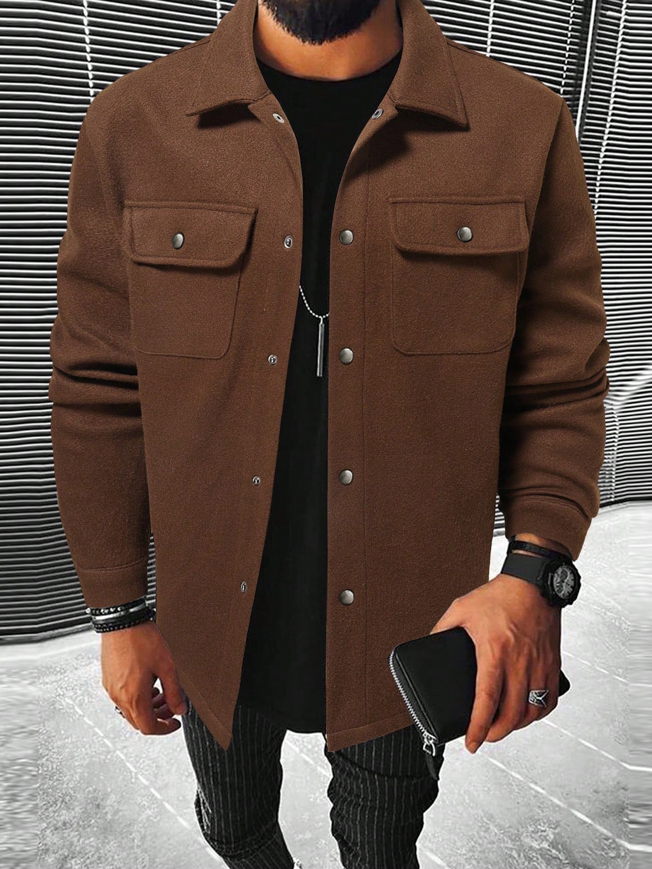 Winter Overshirt with Buttons and Front Pockets