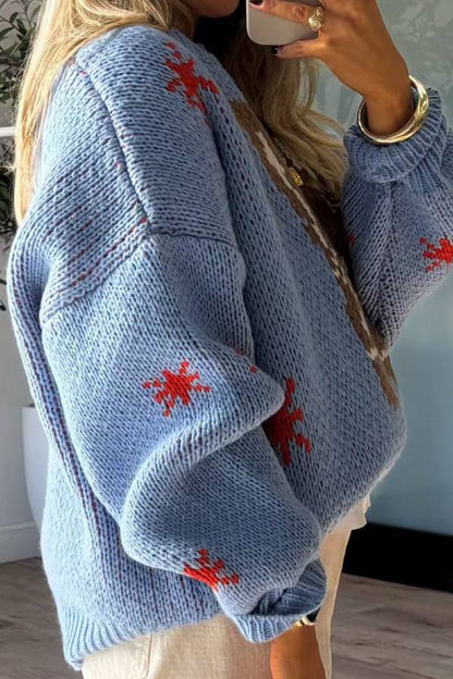 Velina Moda | Christmas Knit Boots Round Neck Long Sleeve Sweater