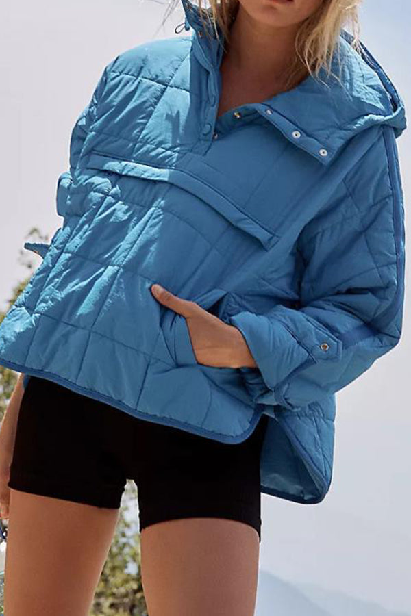 Velina Moda | Color Hoodie Padded Folding Padded Pullover Pocket Long Sleeve Jacket