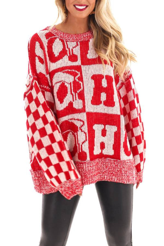 Velina Moda | Christmas Letters Crew Neck Long Sleeve Loose Knit Sweater