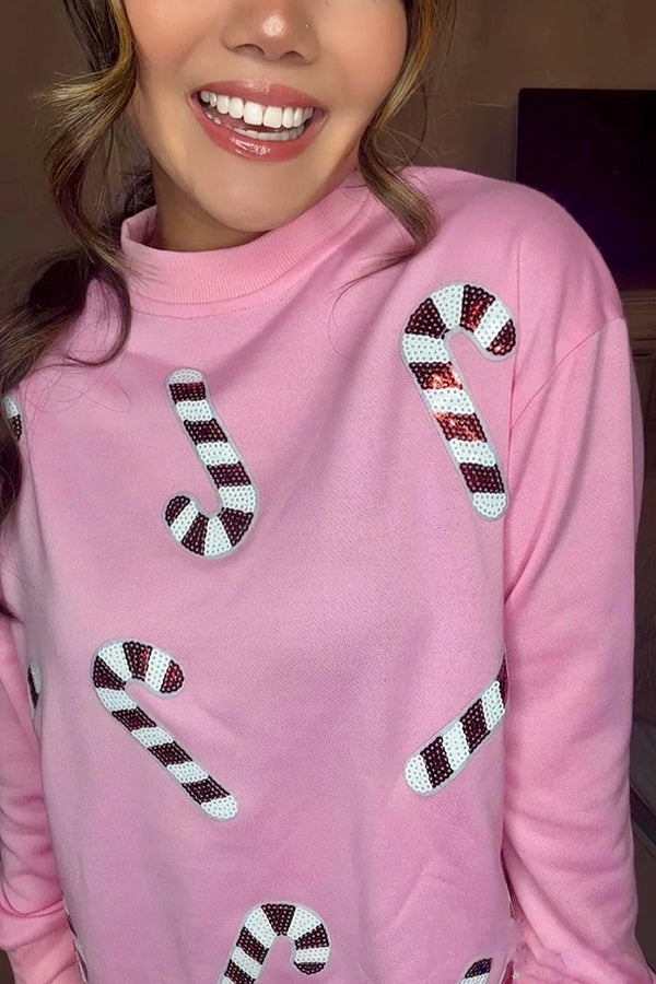 Velina Moda | Christmas Sequins Casual Round Neck Long Sleeve Sweatshirt