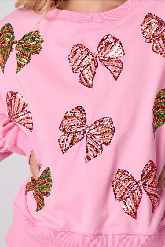 Velina Moda | Christmas Bow Sequin Loose Casual Long Sleeve Sweatshirt