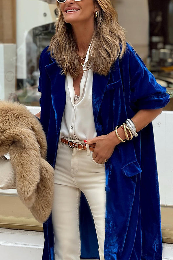 Velina Moda | Gold Velvet Trench Coat Long Skirt Jacket
