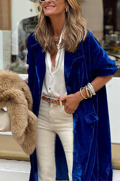 Velina Moda | Gold Velvet Trench Coat Long Skirt Jacket